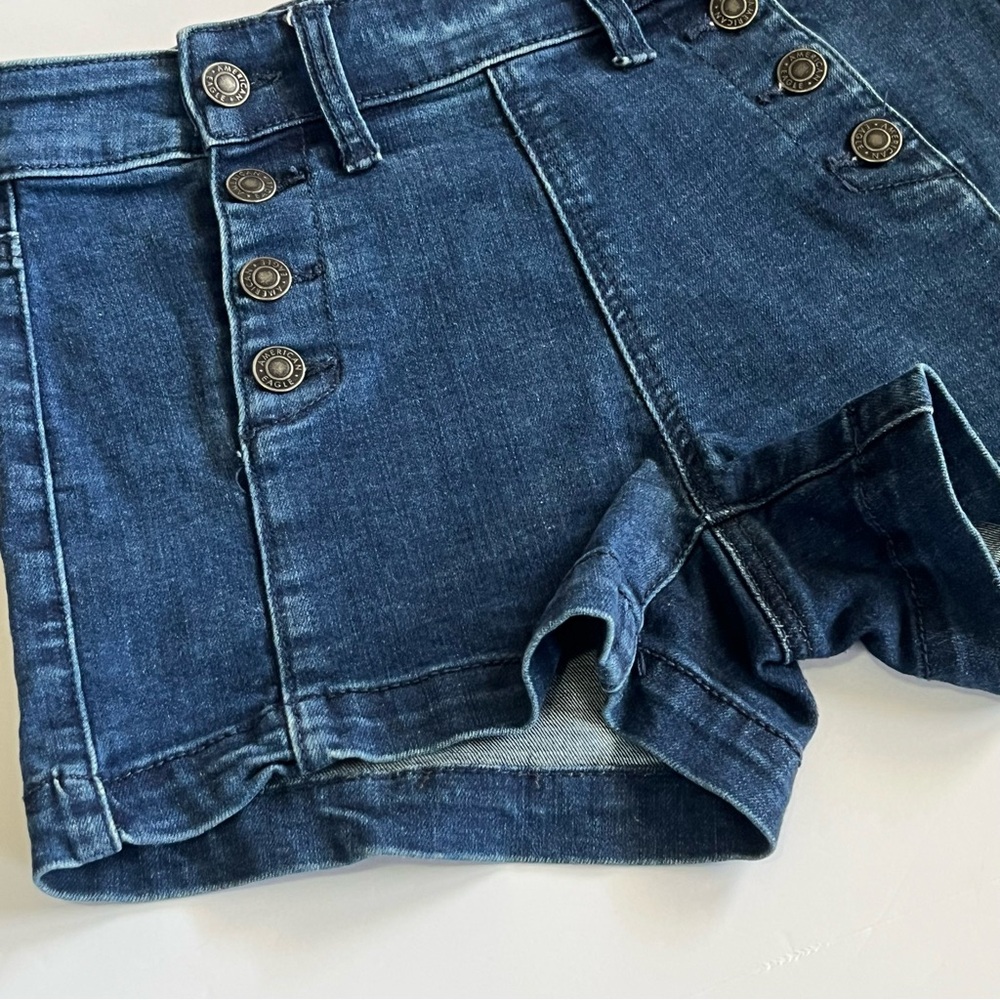 American Eagle Hi Rise Sailor Denim Jean Shorts Size 2 - Picture 3 of 9